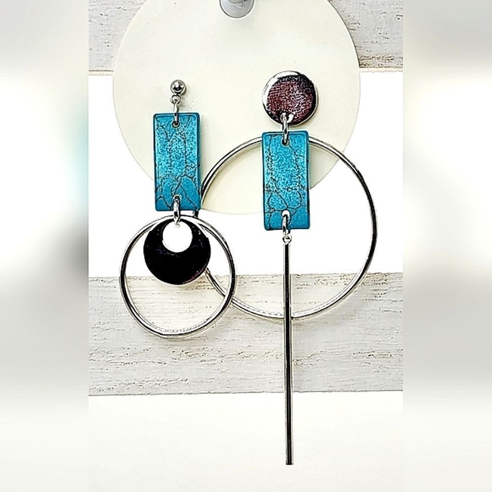 Turquoise & Silver Tone Drop Earrings